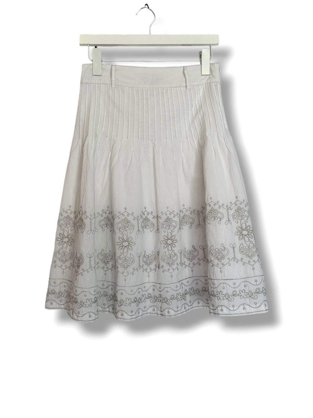 Forever 21 100% Cotton Embroidered Pleated White Midi Skirt Sm 2000s Y2K Boho